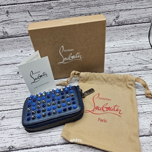 Christian Louboutin blue spikes zippy Wallet - Picture 1 of 6